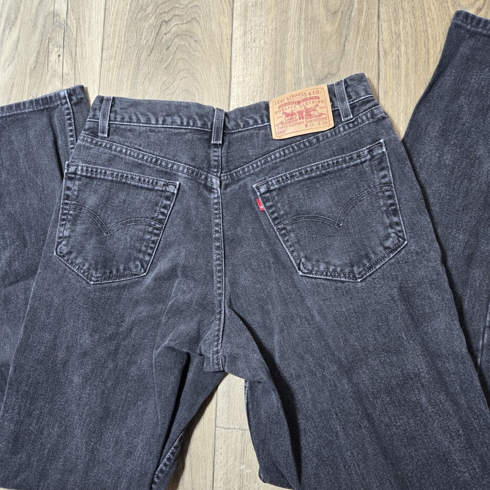 Vtg Levis 550 Jeans Black Relaxed Fit Tapered Leg Y2K 2002 Mens 33/34x34